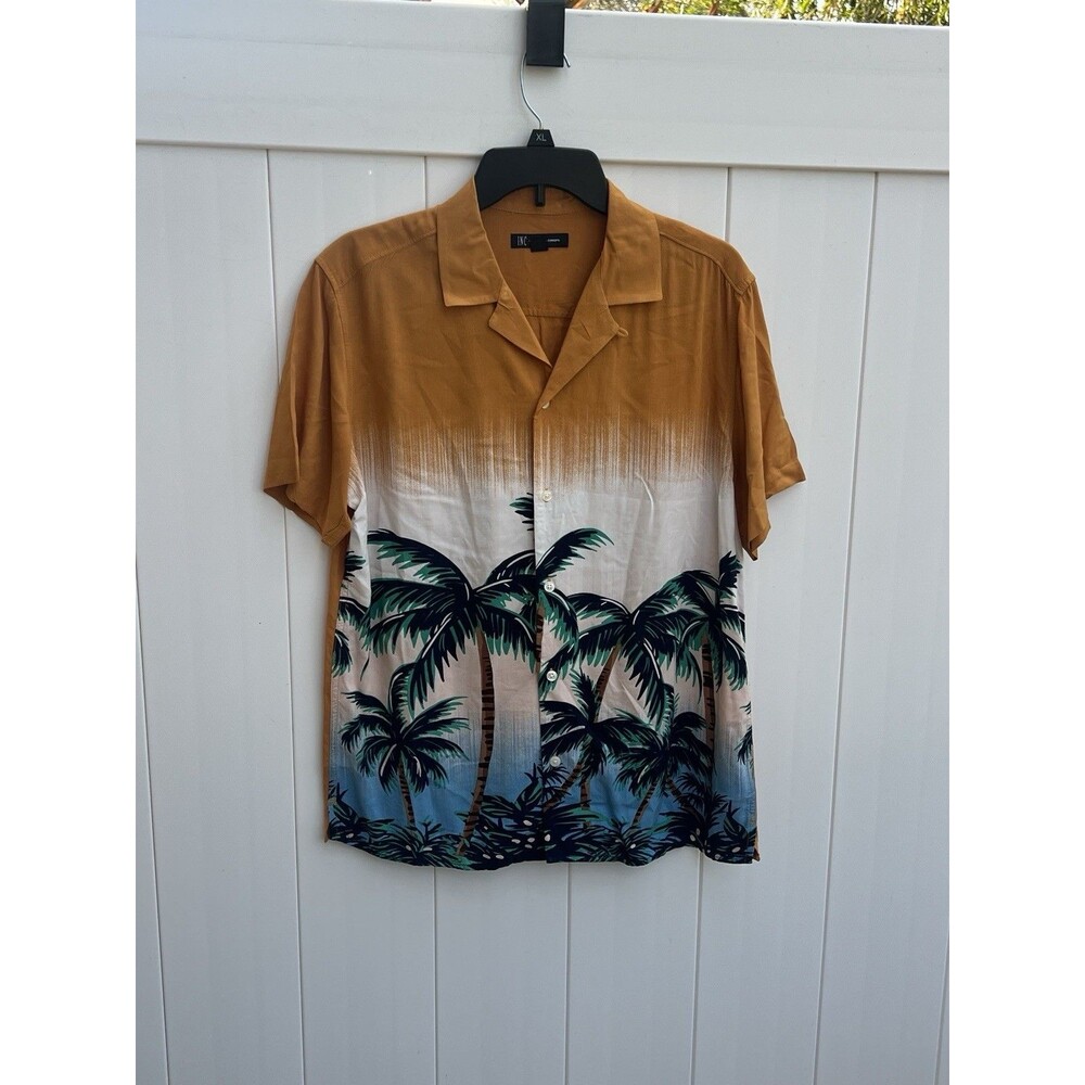 INC International Concept Men's Medium Button Down Short Sleeve Hawaiian